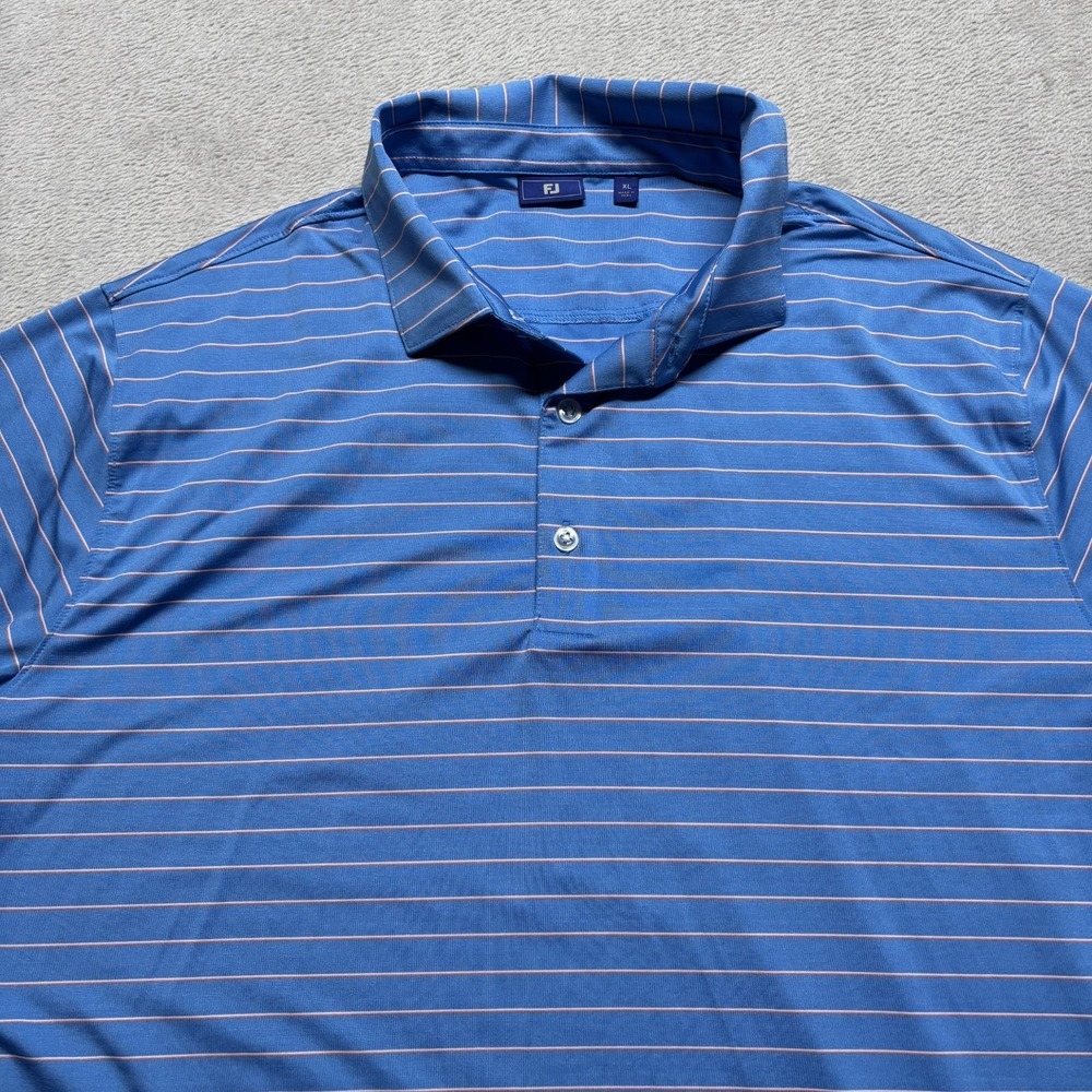 FootJoy Tour Polo Shirt Mens XL Blue Striped Performance‎ Stretch Golf FJ